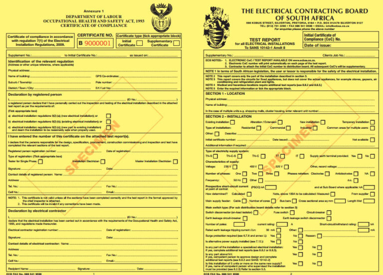 Electrical Compliance Certificate COC Kempton Park 768x551